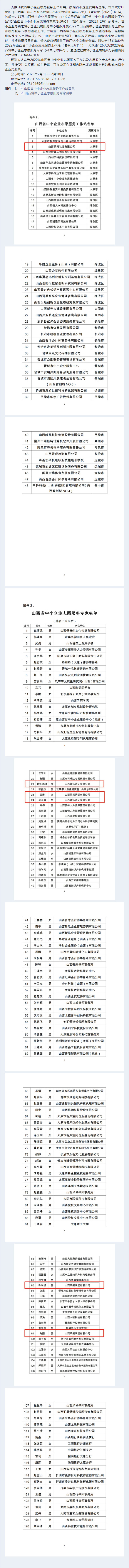2022年“山西省中小企业志愿服务工作站”及“志愿服务专家”遴选认定公示